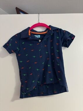 Navy Dinosaur Print Polo Shirt for Kids